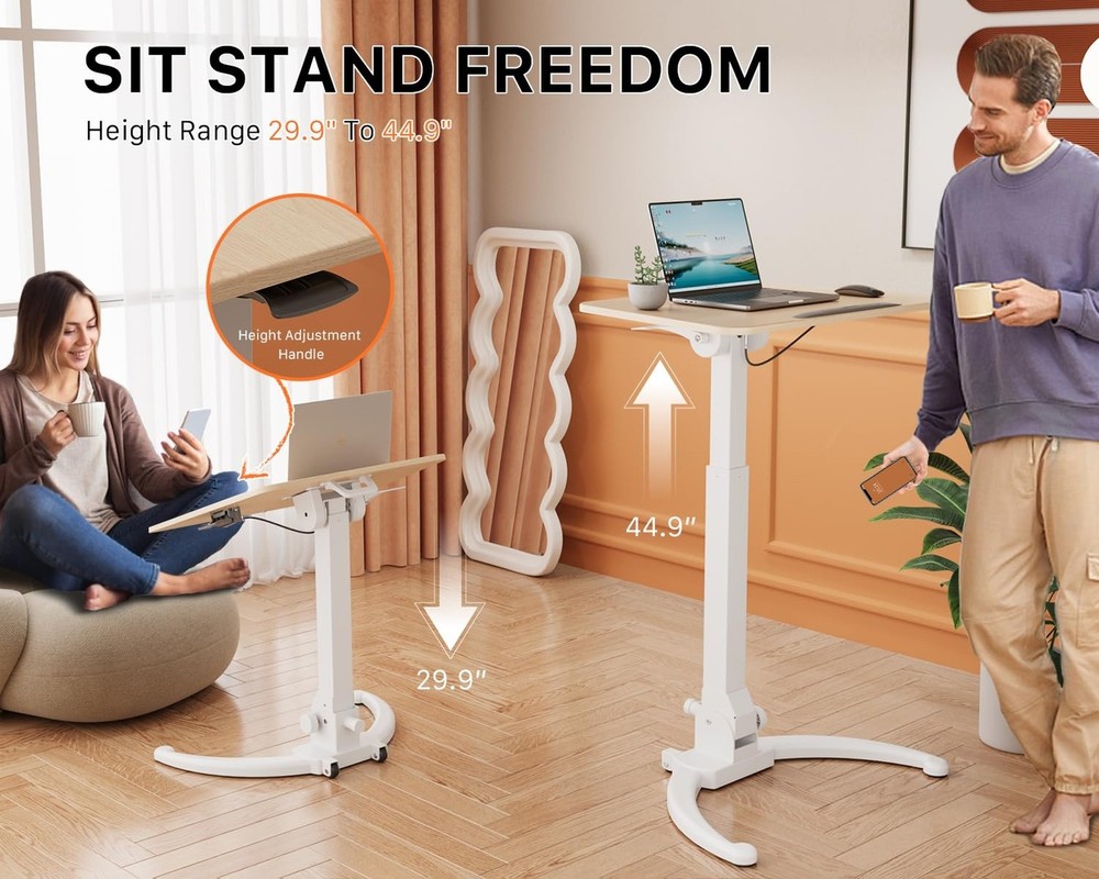 JOY worker Foldable Mobile Standing Desk, Pneumatic Height Adjustable Sit Sta...
