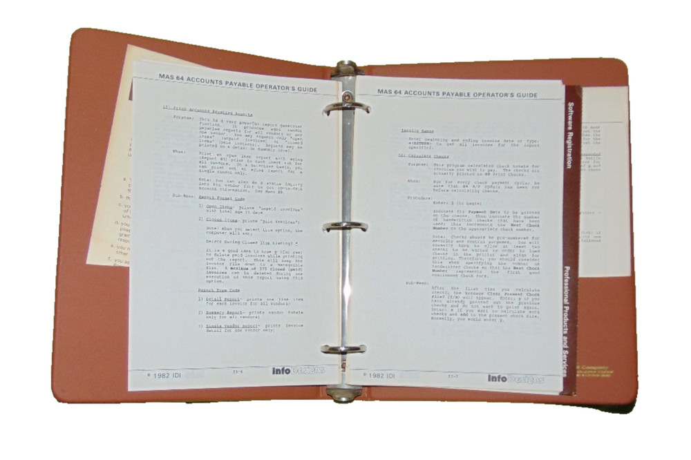 InfoDesigns Commodore 64 Accounts Payable Check Writing Manual Binder