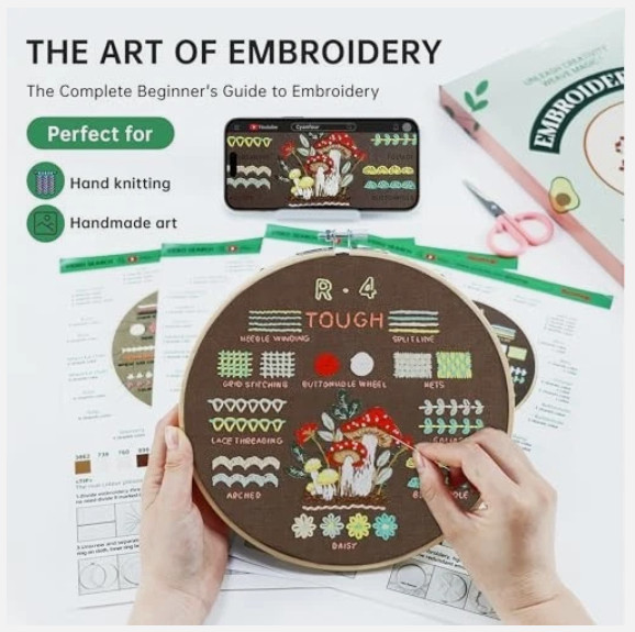 Embroidery Kit for Beginners - Learn 38 Stitches, Step-by-Step Guide & Accessori