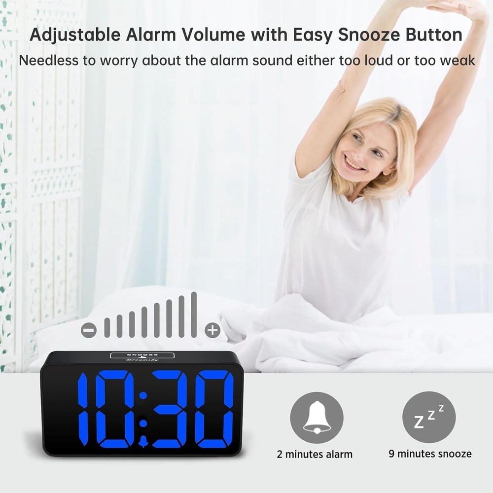 Compact Digital Clock with Jumbo Display, USB Charging & Adjustable Alarm Volume