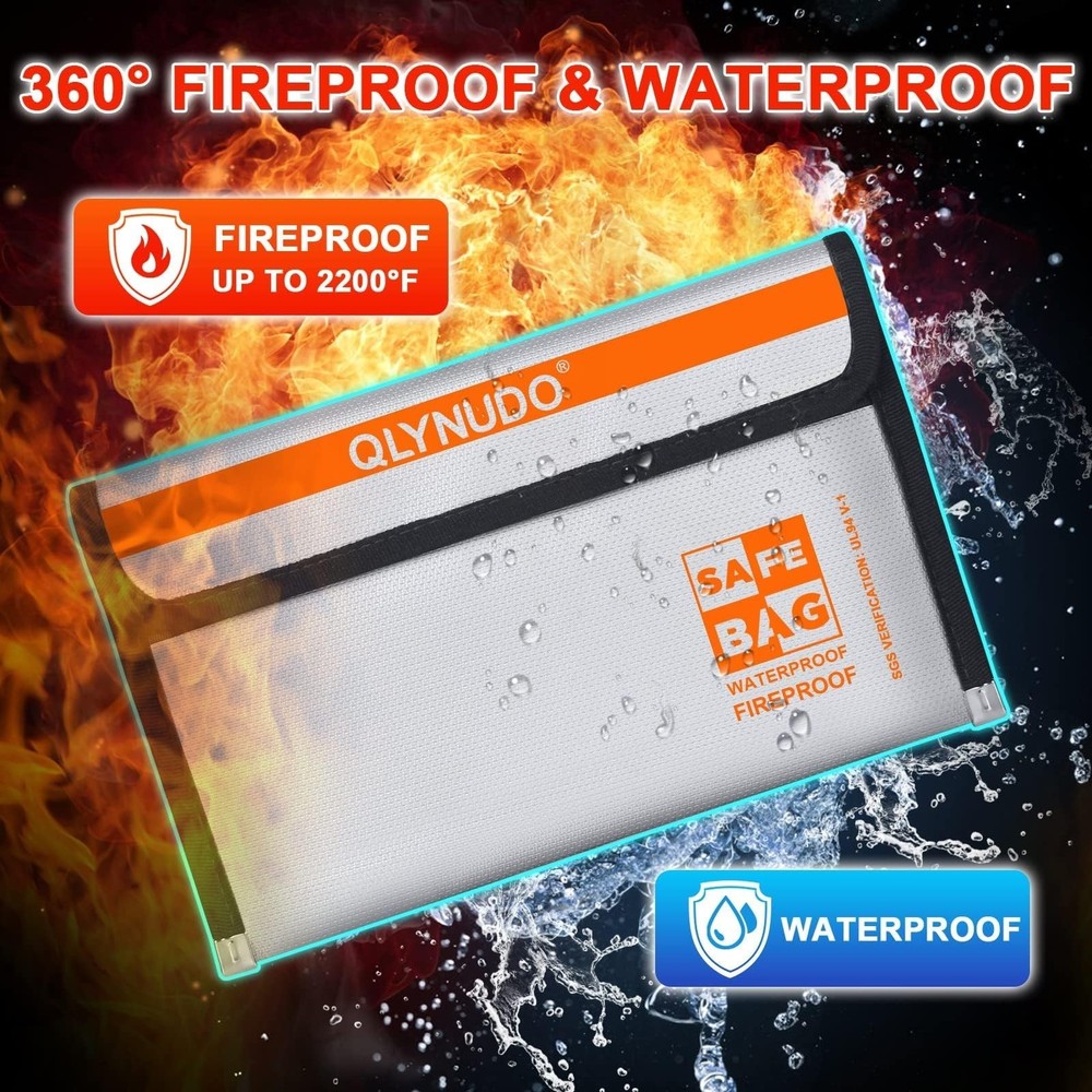 Small Fireproof Money Bag for Cash (8x5") - 2 Pack Basic, silver+black