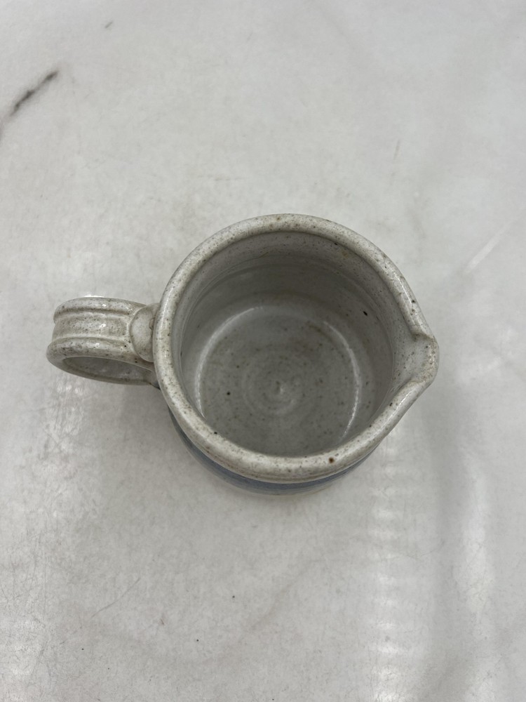 Handmade Studio Pottery Stoneware Creamer Mini Pitcher Blue Band Speckled