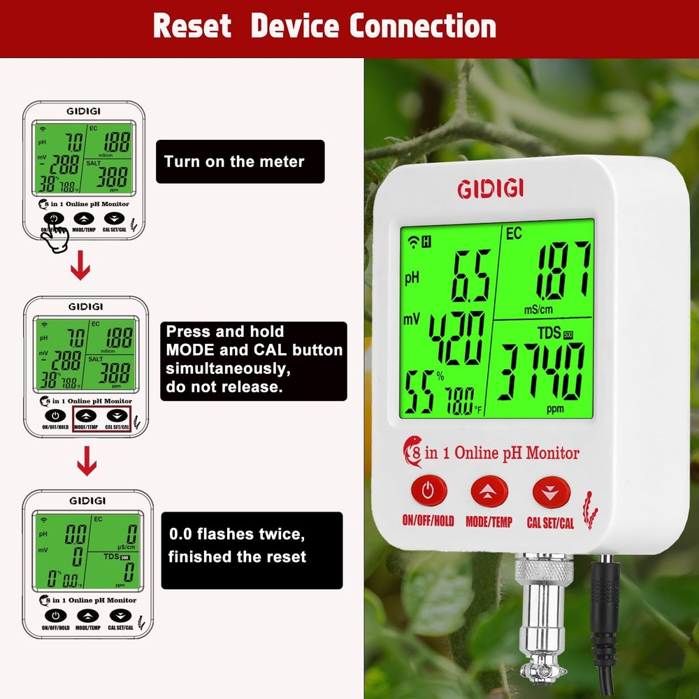 Digital pH EC Meter Smart Hydroponics pH Meter with WiFi for Real Time Large ...