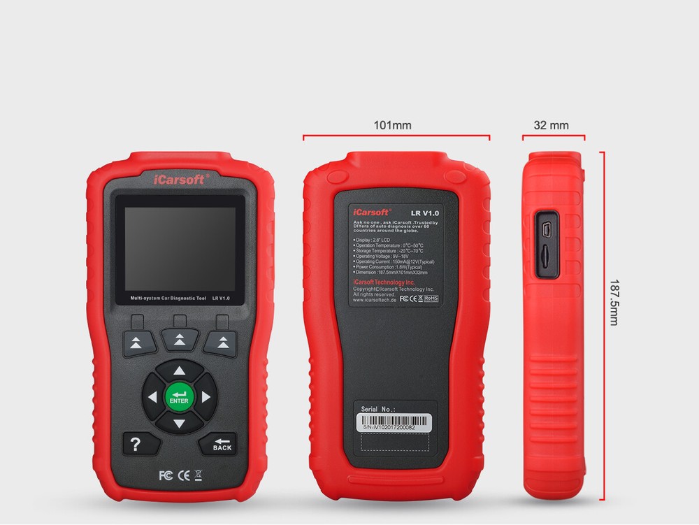 LAND ROVER JAGUAR DIAGNOSTIC SCANNER TOOL ABS SRS CODE READER iCarsoft LRV1.0