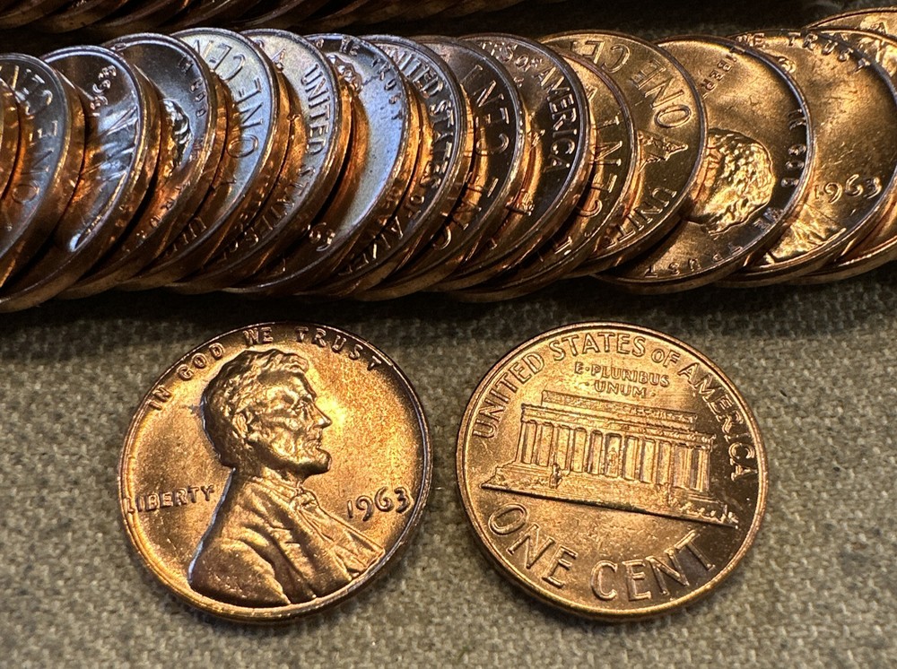 Two 1963 Lincoln Memorial Cent Unc Two MS BU Rolls Uncirculated