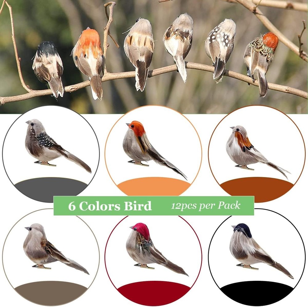 12pcs Artificial Birds Realistic 3.9-Inch Simulation Foam Feather Black