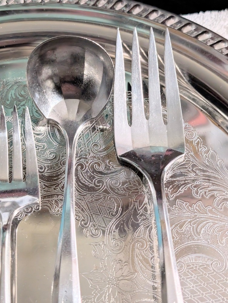 Silver Platter And Serving Forks & Ladel