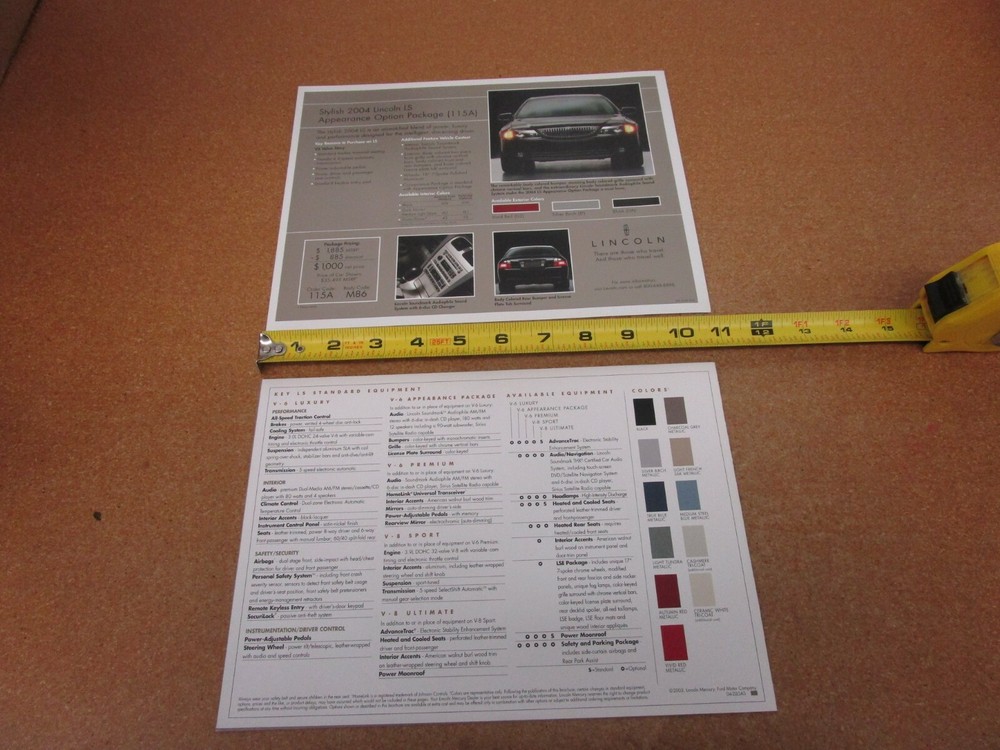 lot 2 2004 Lincoln LS sales brochure sheet folder ORIGINAL