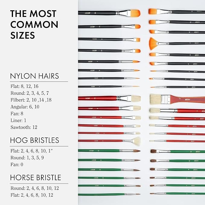 ARTIFY 41 Pieces Long Handle Paint Brushes Set Includes a Carrying Canvas Roll