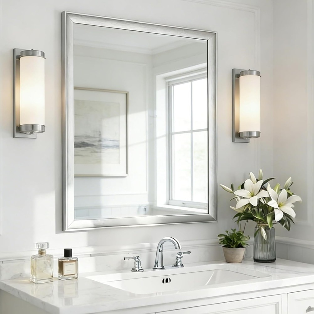 Black Bathroom Mirror 24x36" Rectangle Aluminum Frame Vanity Wall Decor
