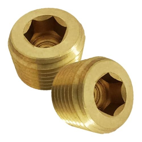 2 Pcs Brass Pipe Plug, 1/4" Male NPT Fully Threaded with Hex Socket Head,