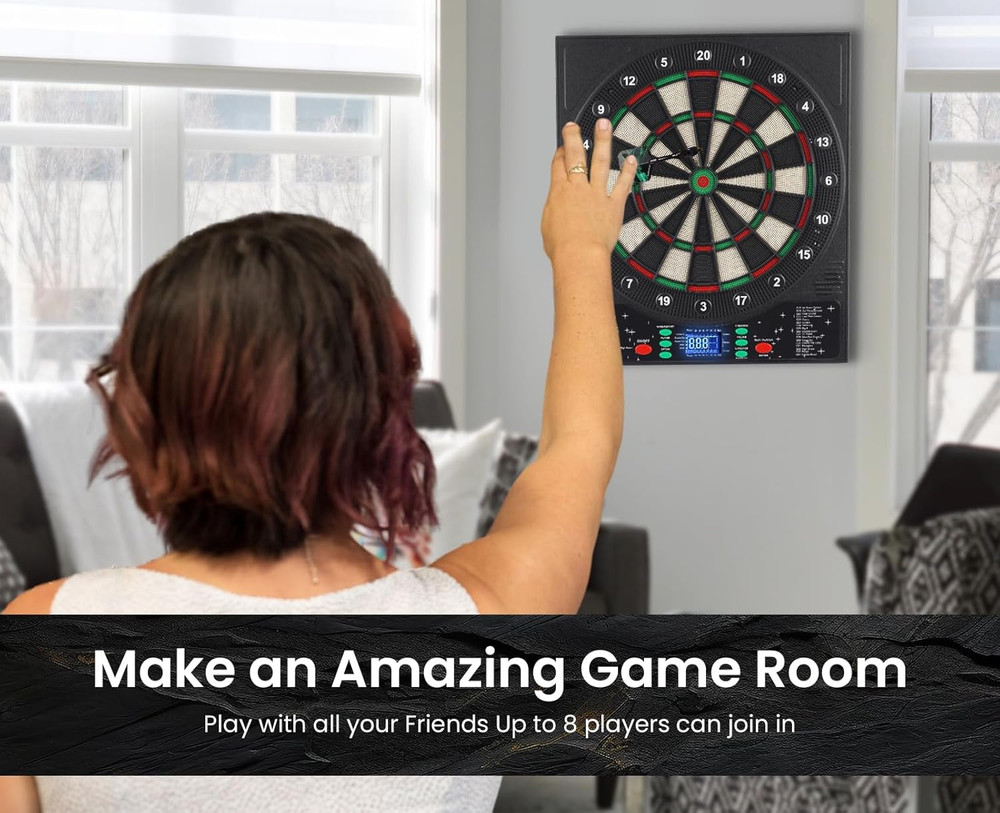 LED Electronic Dartboard with Auto-Scoring, 12 Darts & 8-Player Mode