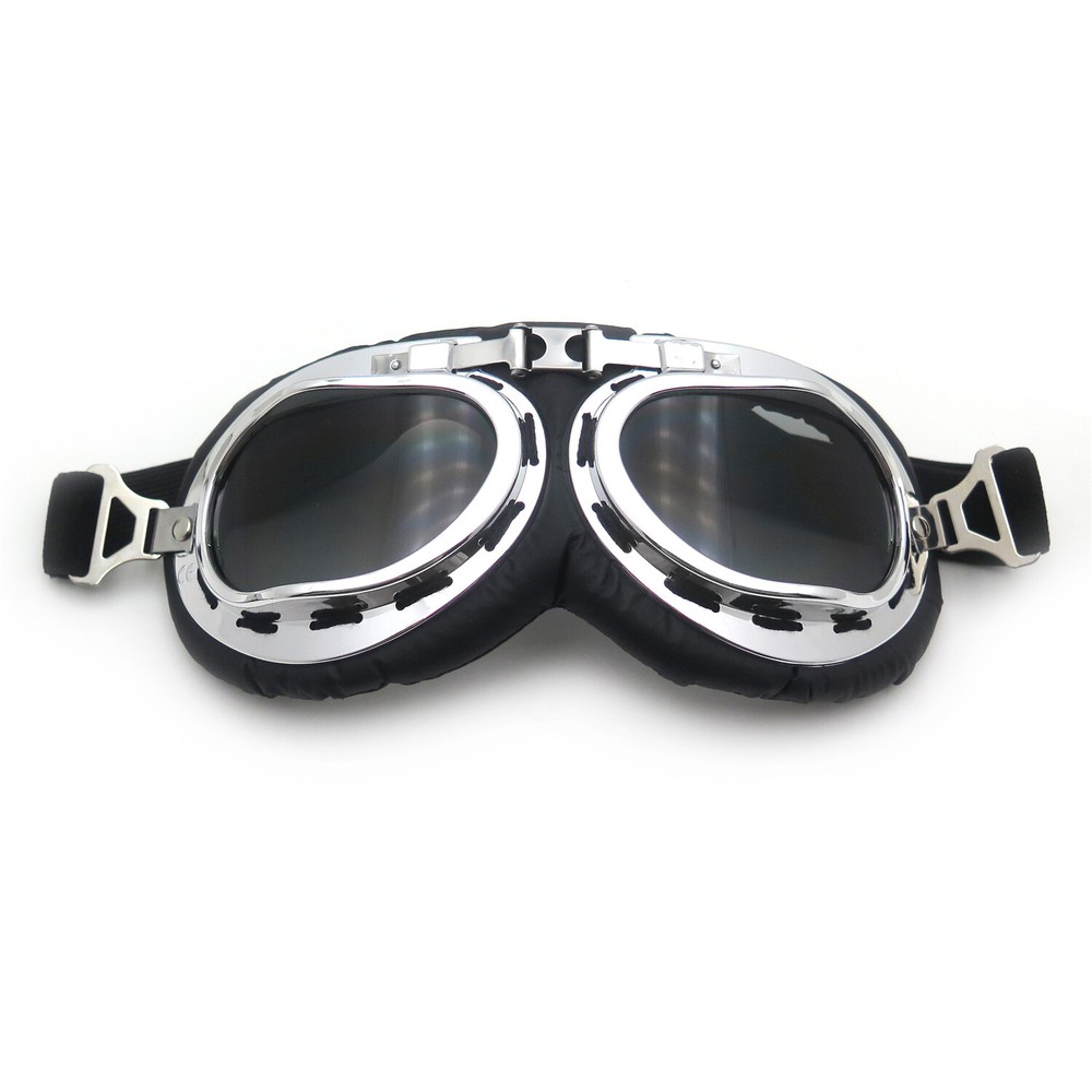 DOT German Black Leather Motorcycle Half Face Helmet Biker Pilot Goggles XL