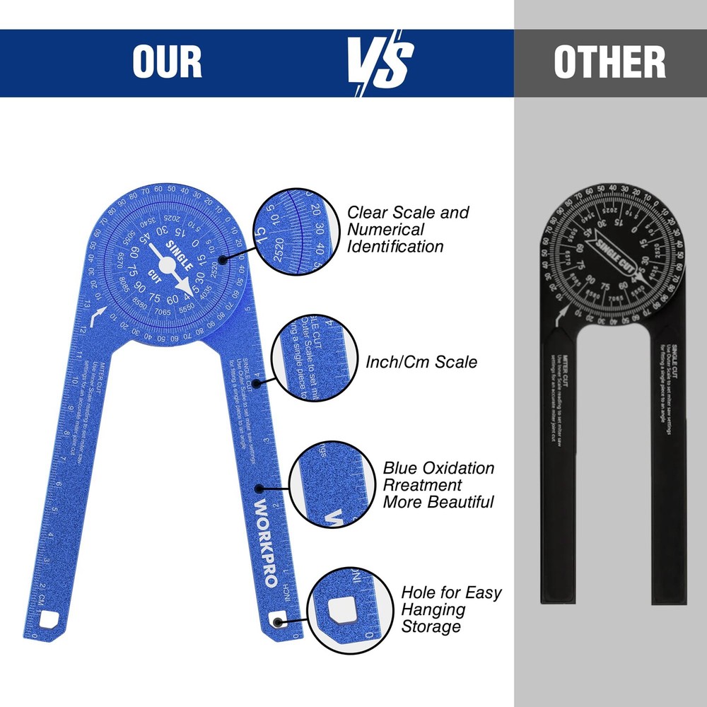 WORKPRO 7.3in Miter Saw Protractor Angle Finder Featuring Laser Engraved Scales