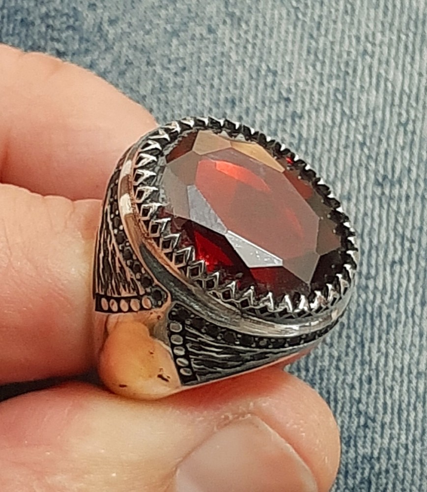 Men's Ring 925 Silver Ruby Solitaire Carniola Pirate Ring Man Sterling Ruby