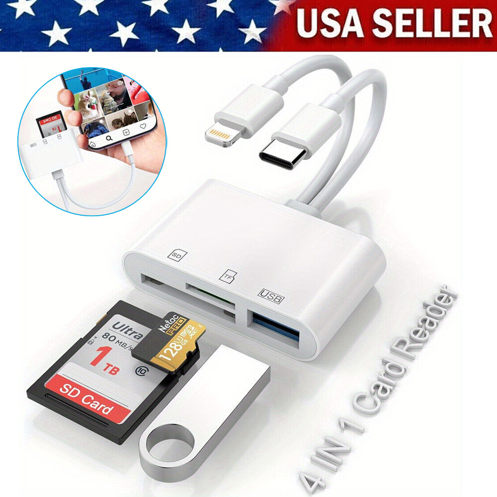 USB C SD Card Reader for iPhone,iPad,TF/SD Card Camera Memory Reader Adapter New