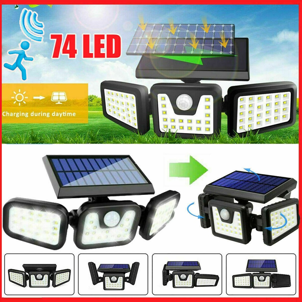 Solar Lamp Security Lights Motion Sensor 3 Head 6000LM Adjustable Flood Lights