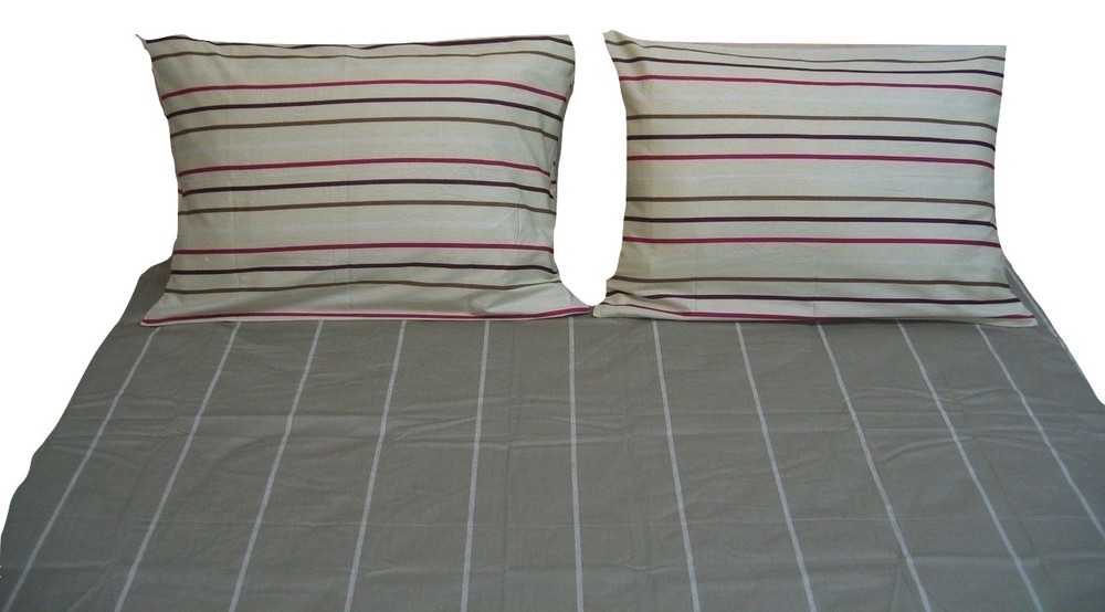 DaDa Bedding Soft Gray Striped Print Flat Sheet with Pillow Cases Covers Set