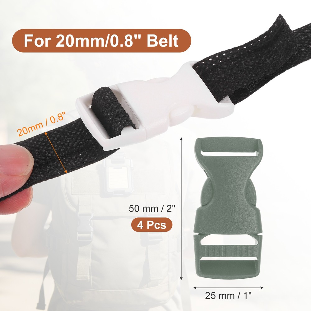 4 Pack Quick Side Release Buckle, 0.8" Plastic Buckle Clip, deep Green