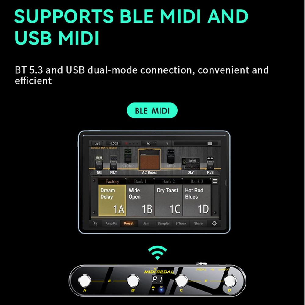 Wireless MIDI Controller Pedal 5 Modes Digital Display For Musicians ONLU