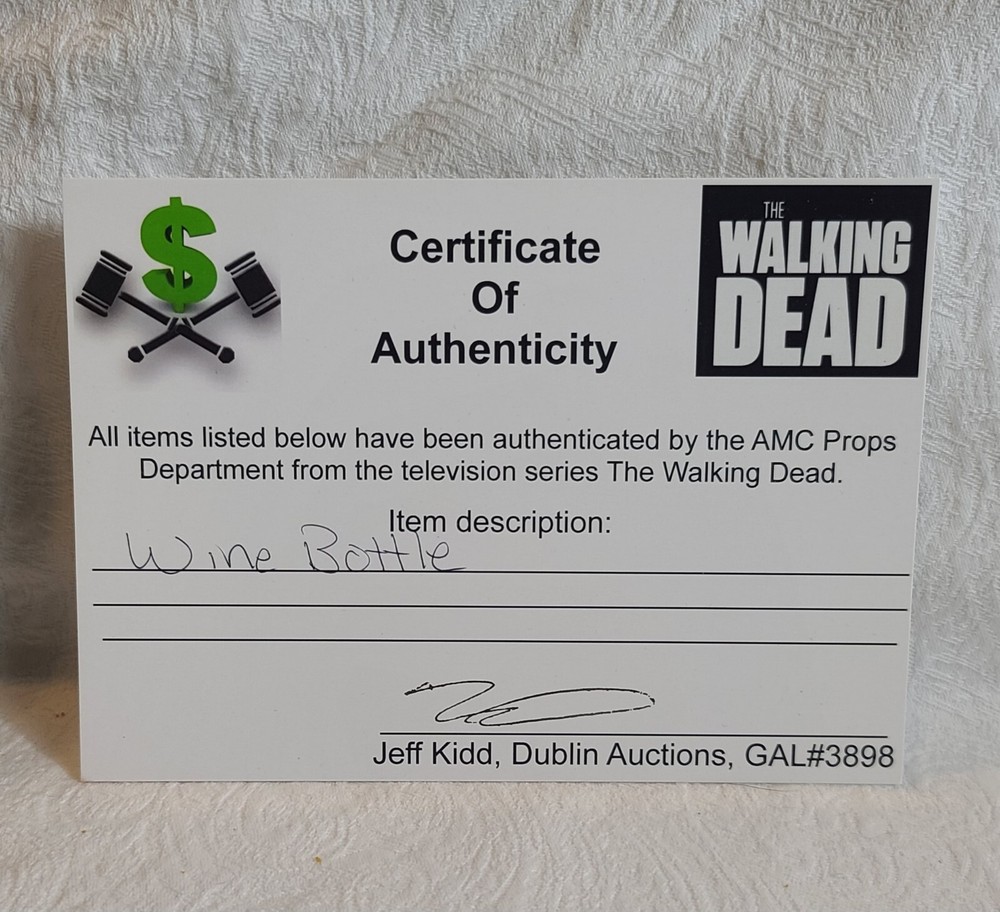 The Walking Dead Prop ‘Quantity 1’ Random Prop Wine Bottle With COA Box #139