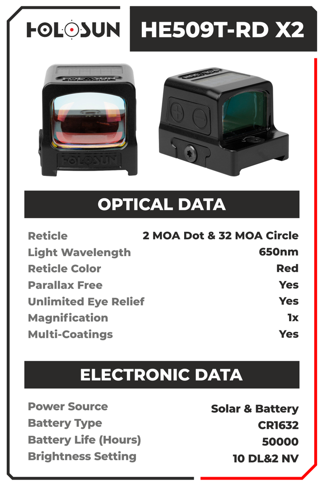 Holosun HE509T-RD X2 Enclosed Reflex Optical Multi-Reticle Red Dot Sight