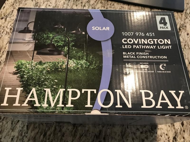 Hampton Bay Covington Solar Black Outdoor LED Shepherd Hook Path Light 4 Pack