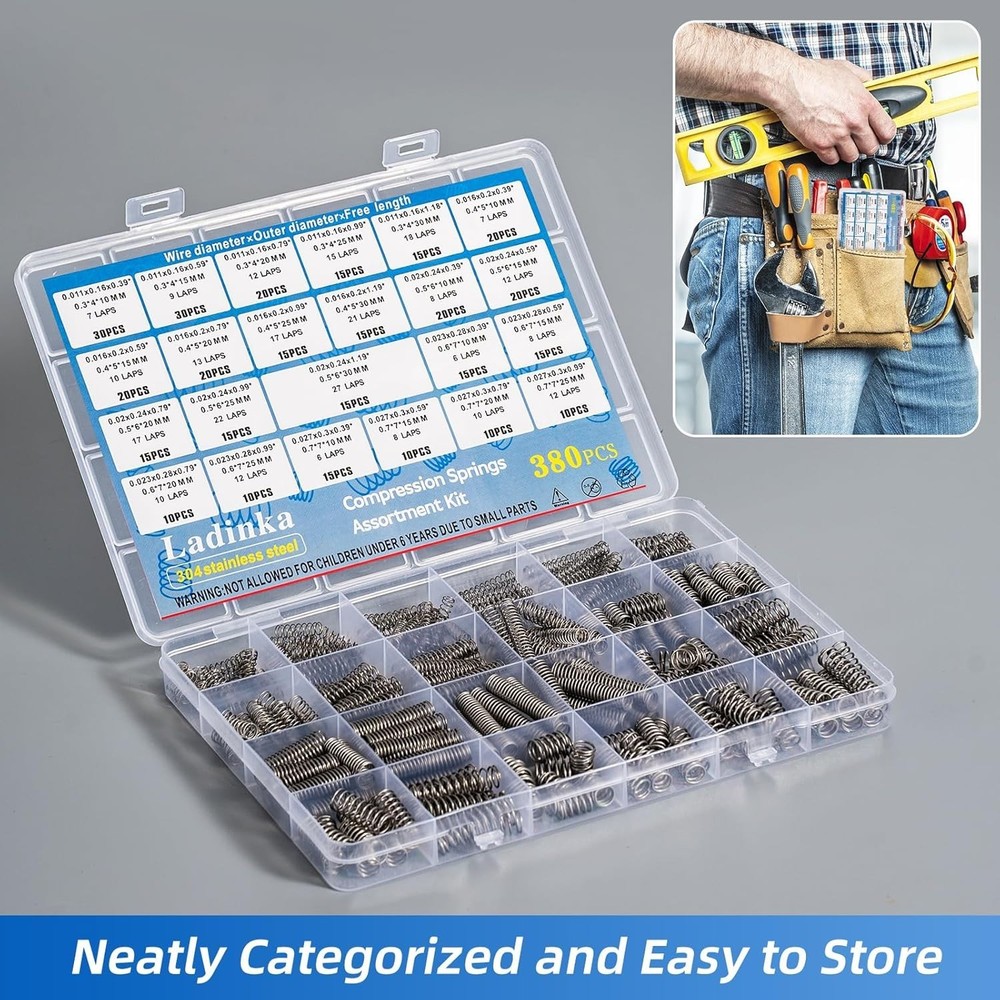 380PCS Stainless Steel Compression Springs Assortment Kit - Small & Tiny Springs