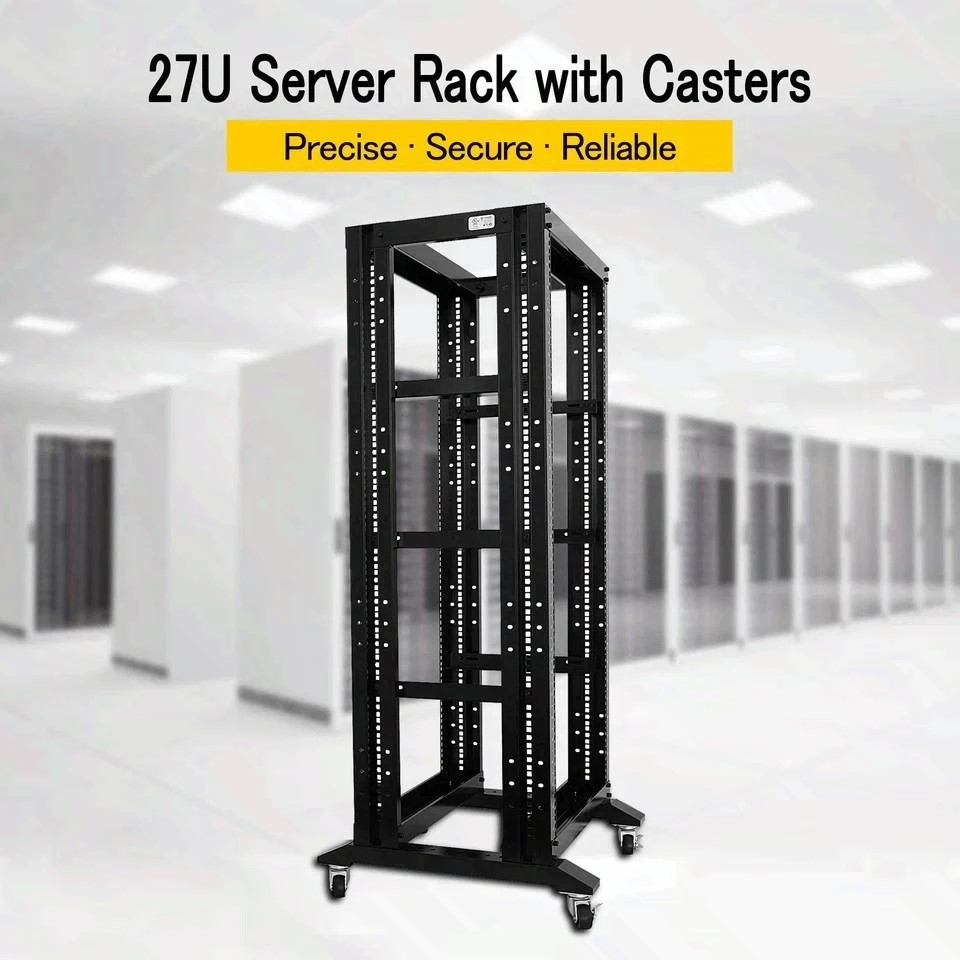 New 27U 4 Post Open Frame Network It Server Rack 17" Deep With L Rails FS USA