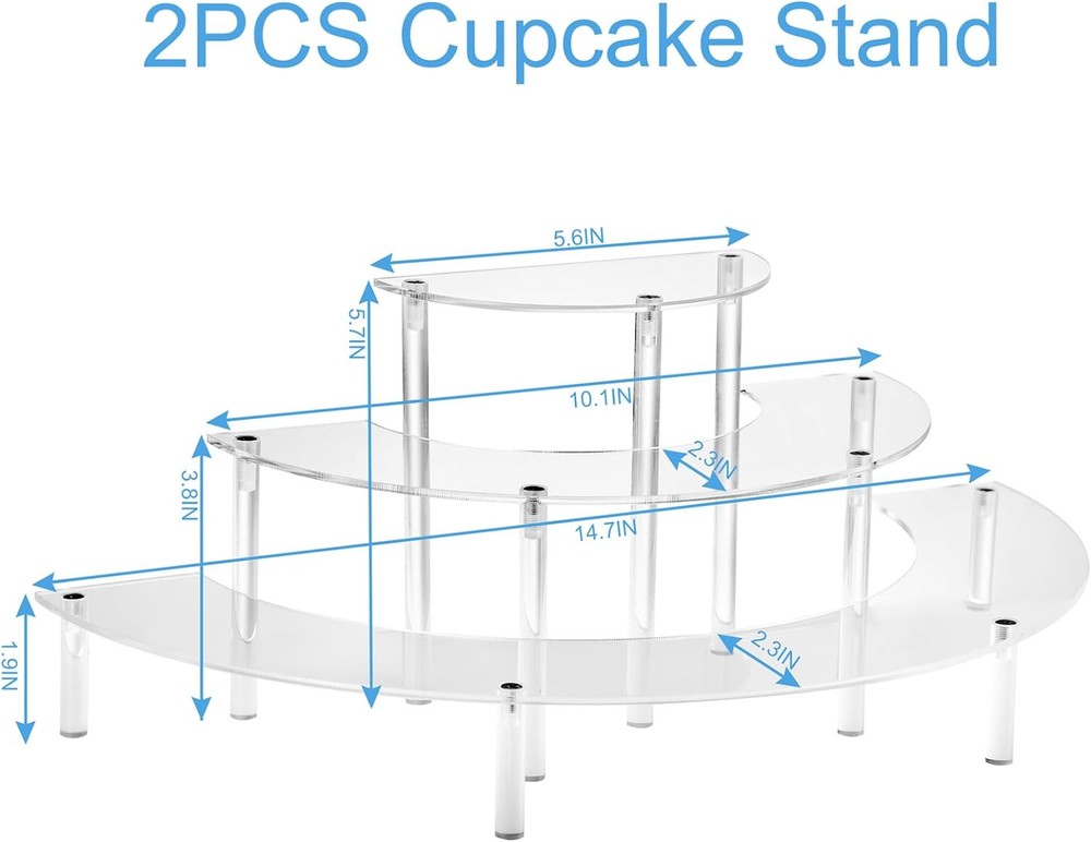 2PACKS Acrylic Display Risers, 3 Tier Clear Cupcake Stand clear