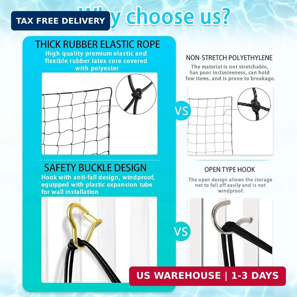 Extra Large Pool Toy Float Storage Net with 20 Windproof Screw Windproof Hooks,