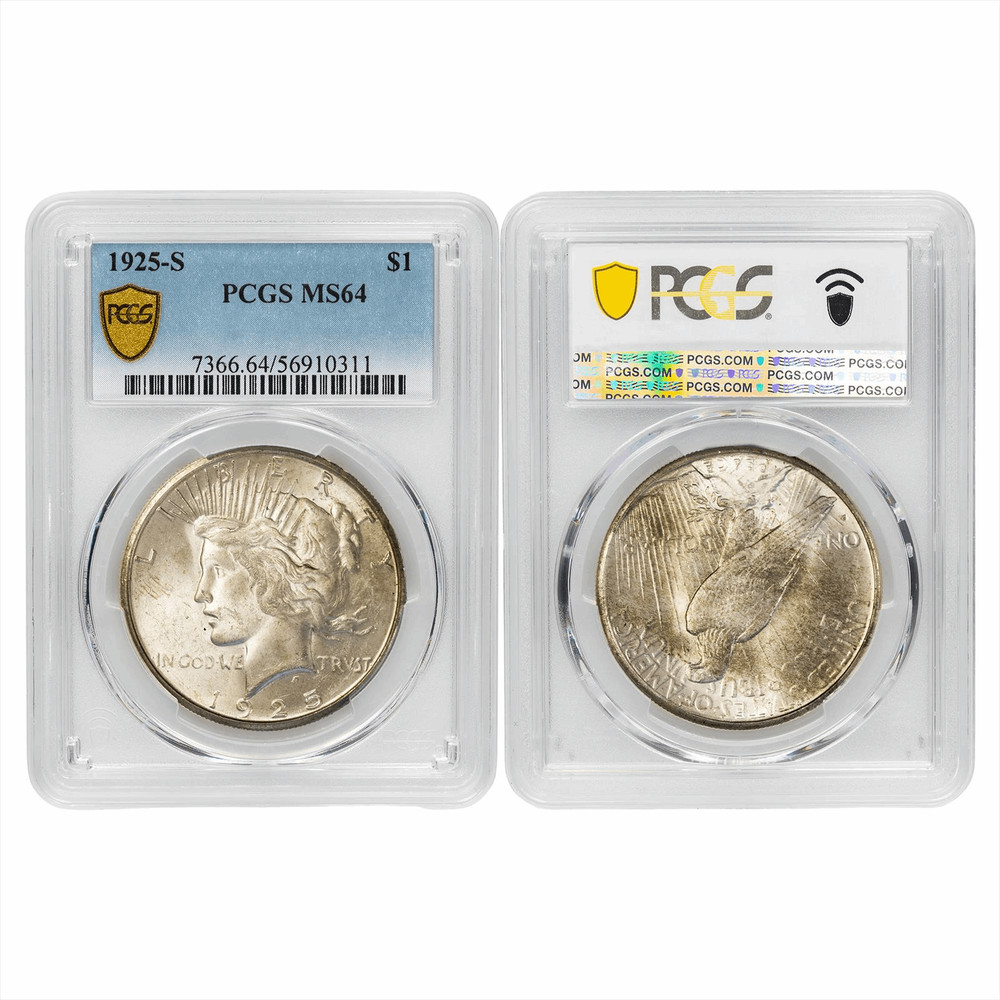 1925S Silver Peace Dollar $1 PCGS MS 64