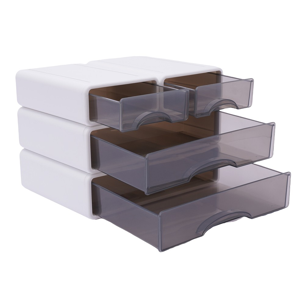 Office Storage Box with 4 Drawers Plastic Stackable Storage Drawers Organizer