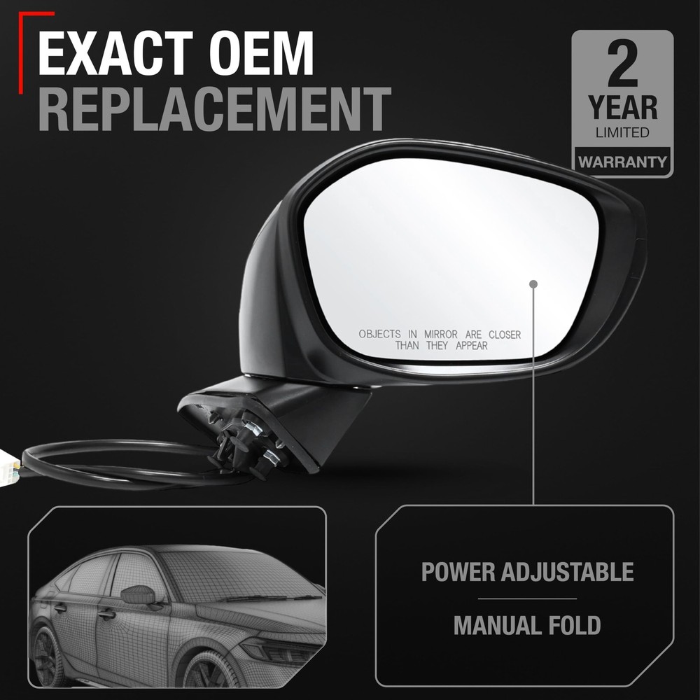 Honda Civic Passenger Side Mirror Replacement - Powered Adjustment, Manual Fo...