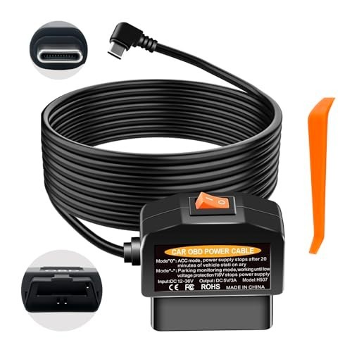 OBD2 Dash Cam Power Cable USB-C Hardwire Kit, 24/7 Parking Mode, Low Voltage Pro