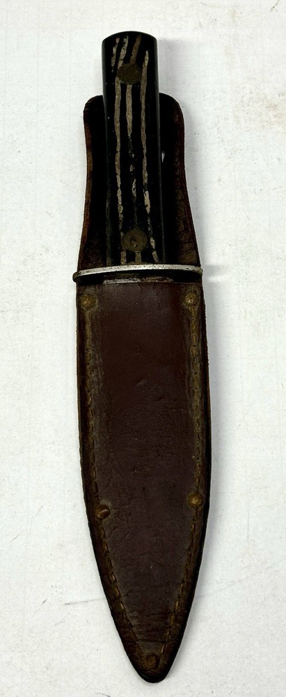 Vintage Unmarked Fixed Blade 5” Knife w/ Leather Sheath
