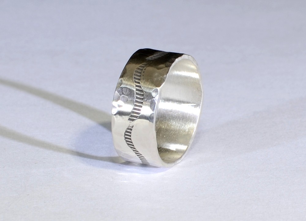 sterling ring with hand stamped pattern