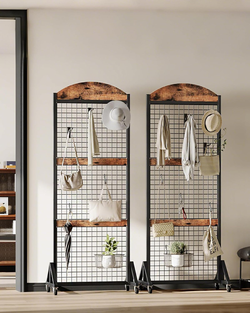 Grid Wall Panel 5.7' X 2' FT Grid Display Rack, 2 Pack Movable Gridwall Display