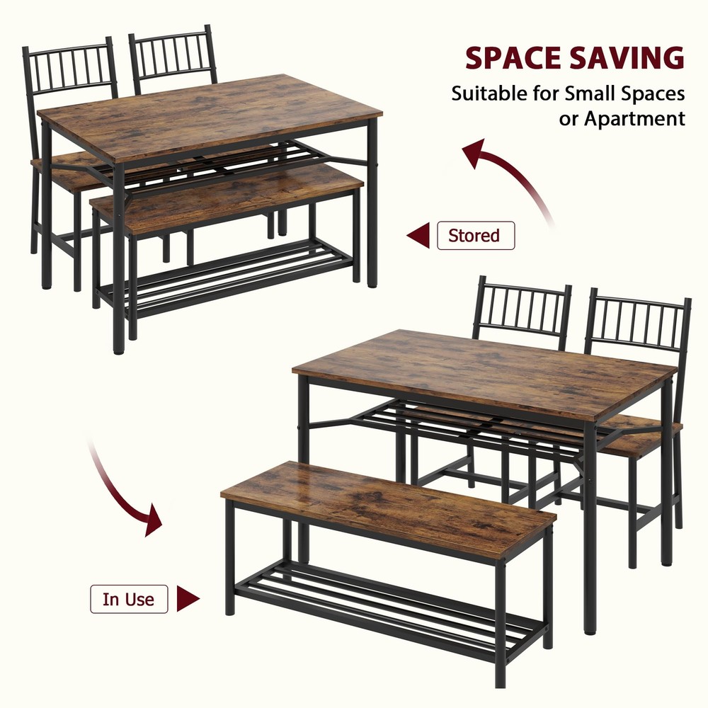 Dining Table Set with Bench and Chairs Kitchen Table Set Modern for Dining Room