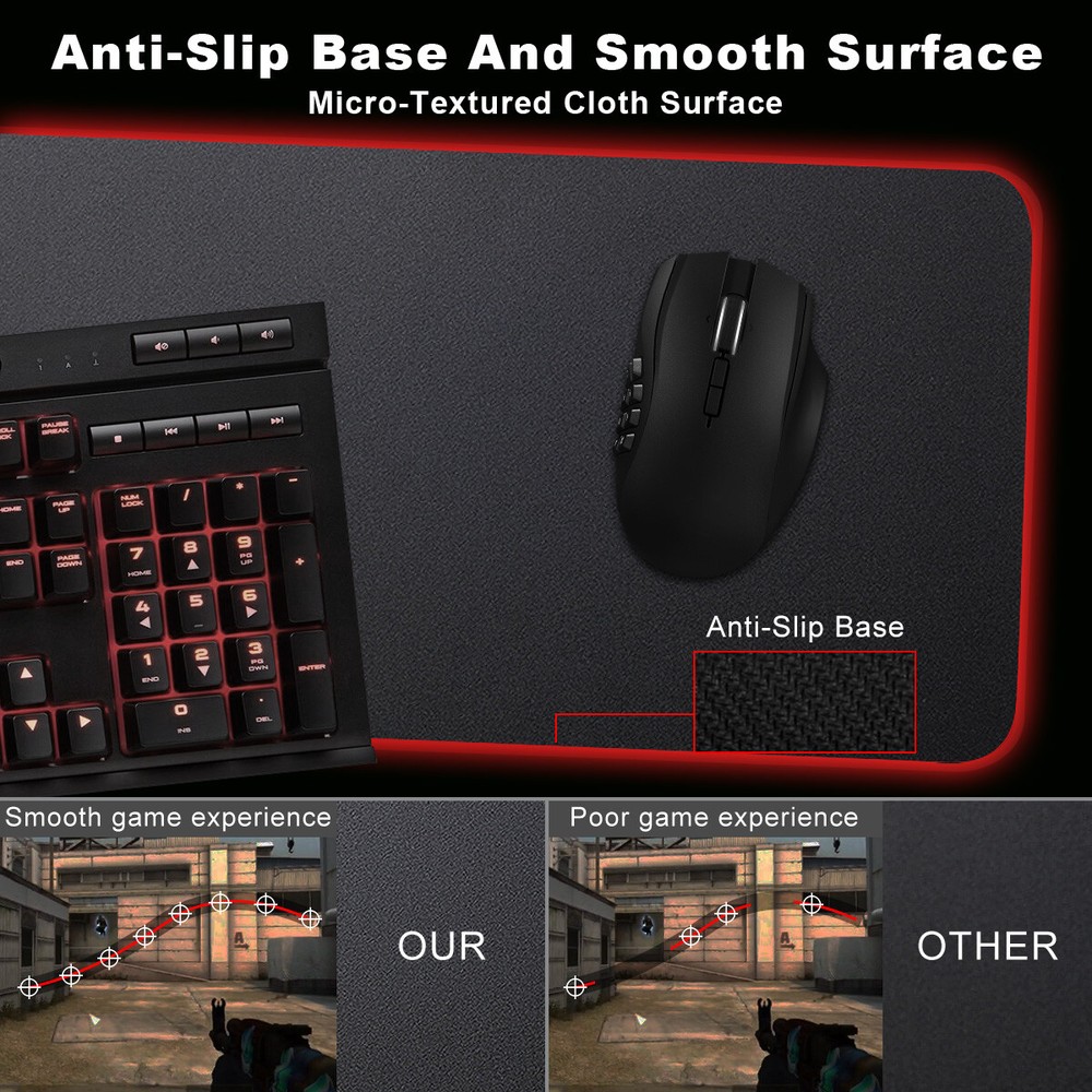 Gaming Mouse Pad RGB LED Light Computer Keyboard Mouse Mat 8 Colors Large Size
