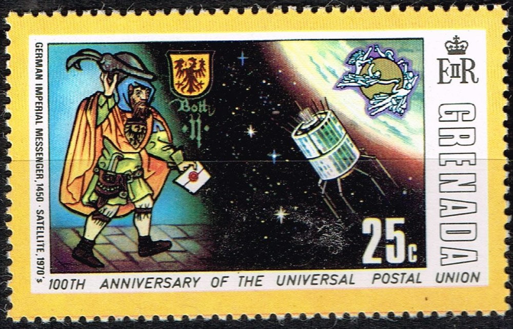 Grenada Space Sattelite and old Postallion stamp 1970 MNH