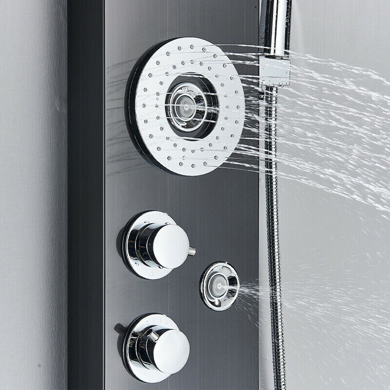 LED Black Shower Panel Tower System W/ 4 Massage Jets Hand Shower Water&Rainfall