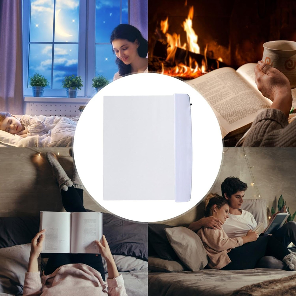 Flat LED Book Light for Reading - Clear Bookmark Light - Wireless White
