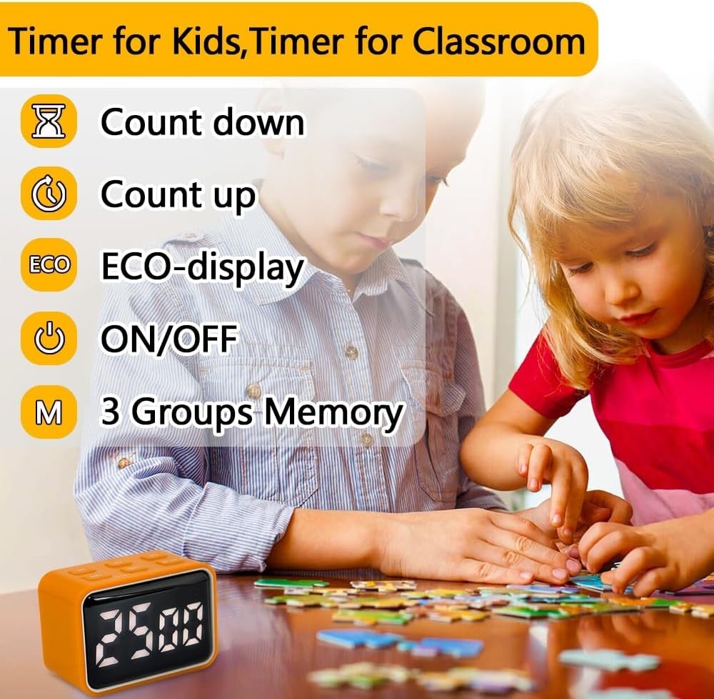 Digital Mini LED Timer, Rechargeable LED Countdown/Up Timer, 3 Pre-set Orange