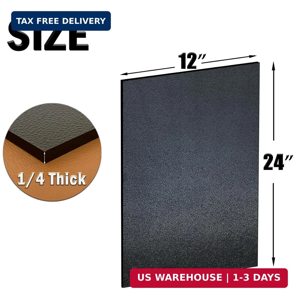 ABS Plastic Sheet 1/4 Inch Thick 12" x 24" (2-Pack)，Black Rigid Moldable Panel w