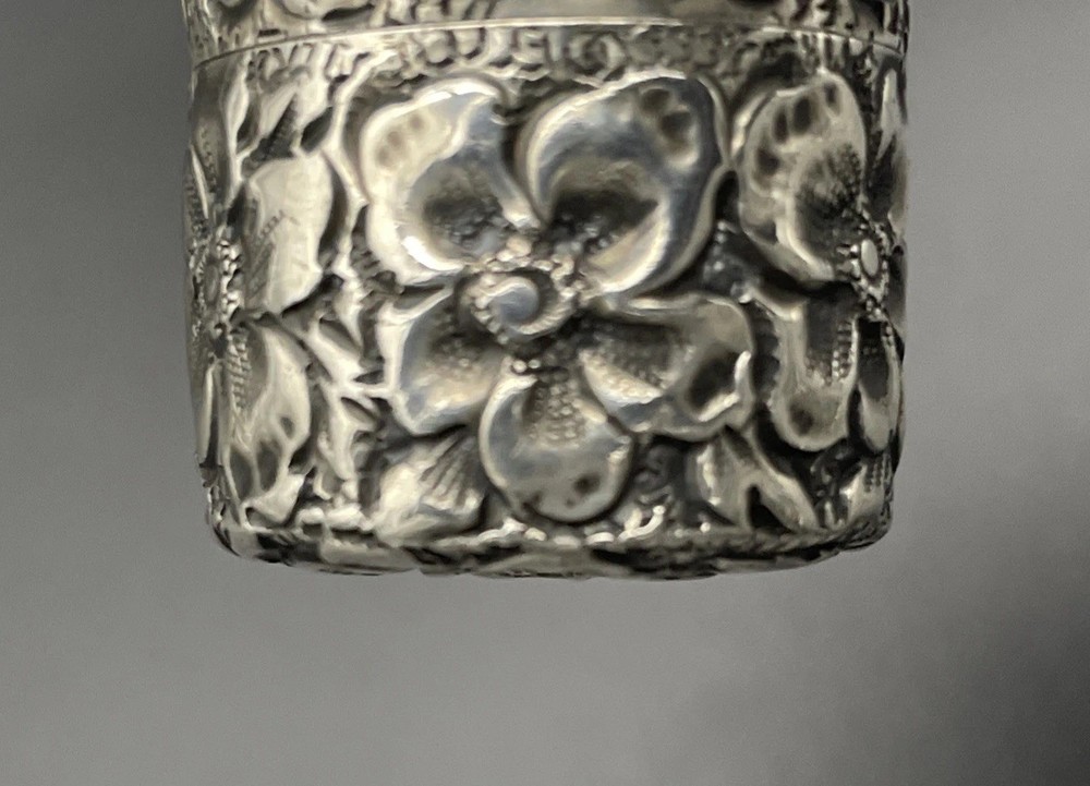 Sterling Silver Floral Repousse Thread Box / Holder 19th Century