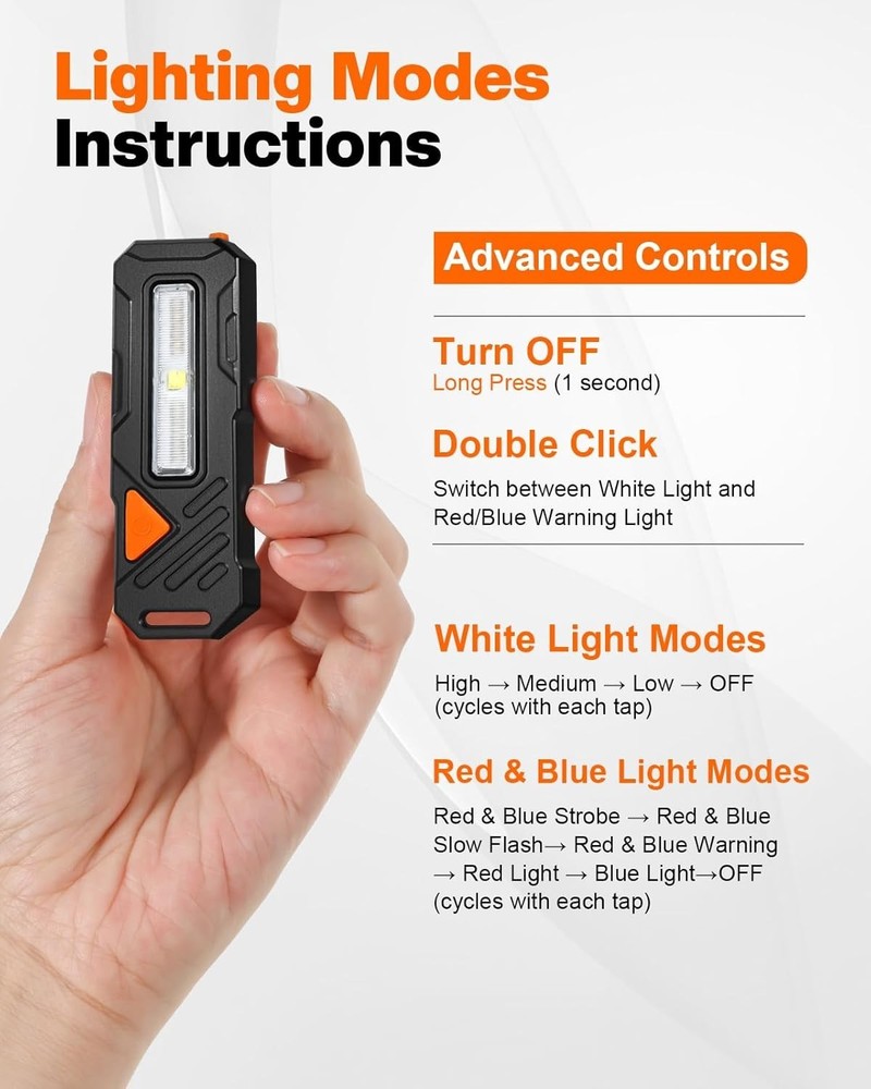 Rechargeable Mini Flashlight – 8 Light Modes LED Safety Light with Clip & Mag...