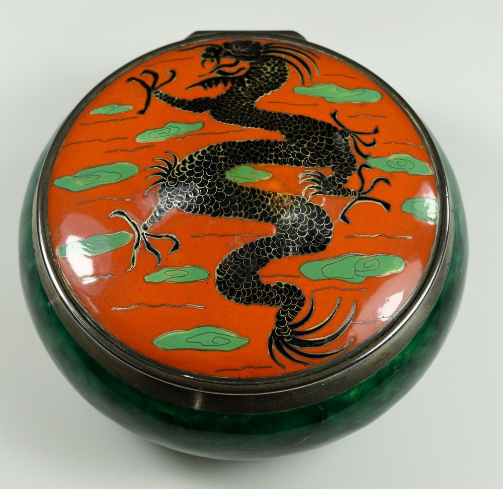 Art Deco Sterling Silver Dragon Box Enamel 1925