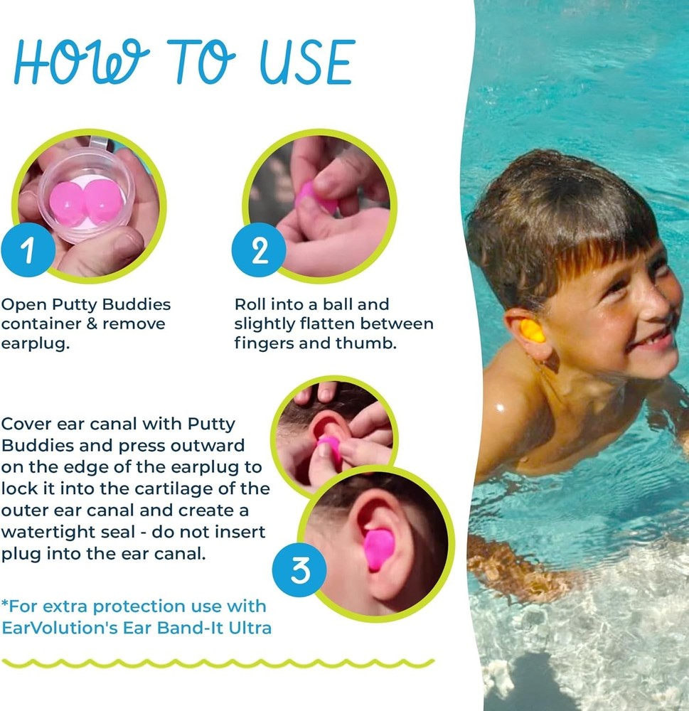 Reusable Earvolution Swimming Ear Plugs - Comfortable Protection Against Water