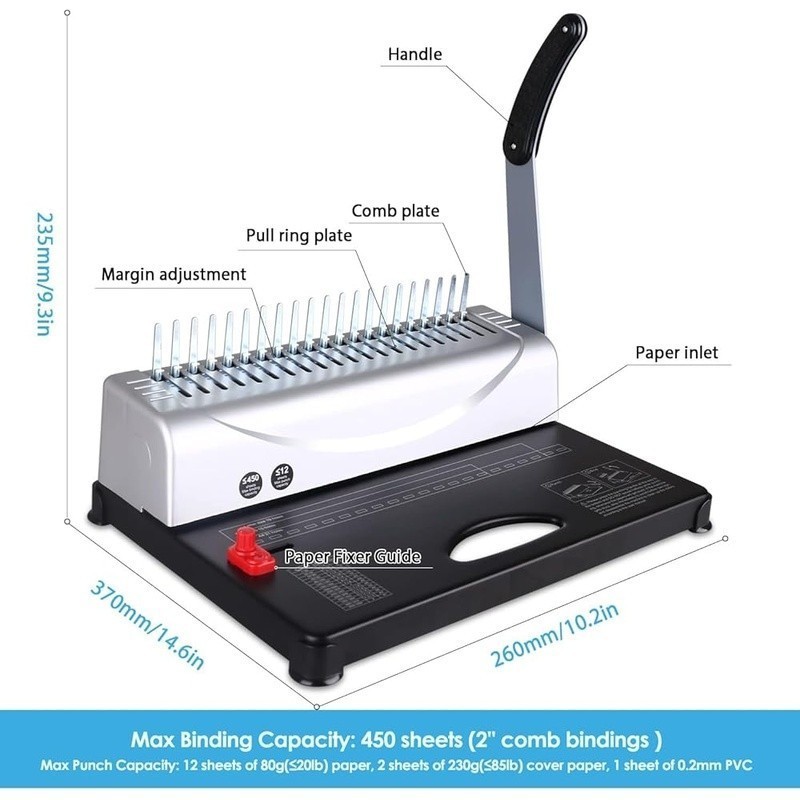 Binding Machine W/ PVC Comb Spines Manual Punch Adjustable Guide A4 A5 Letter US